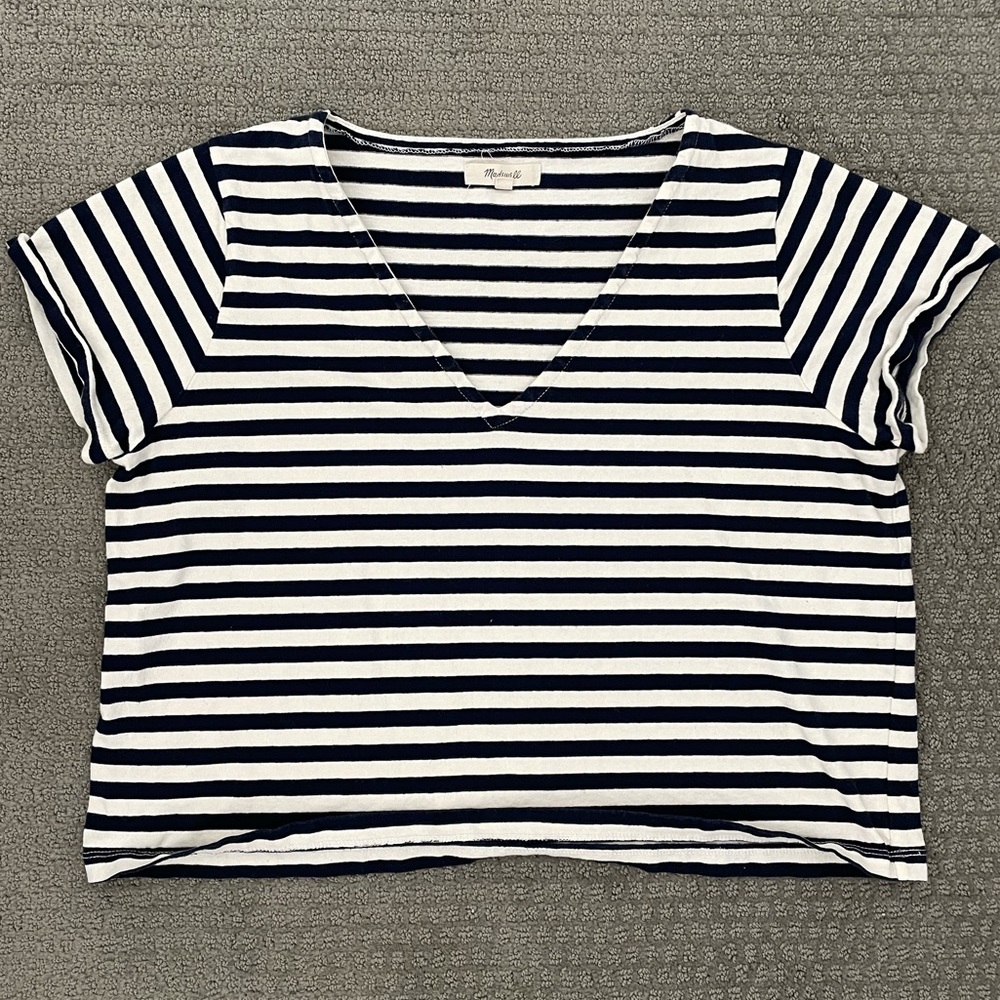Madewell navy and blue striped crop top (size small)